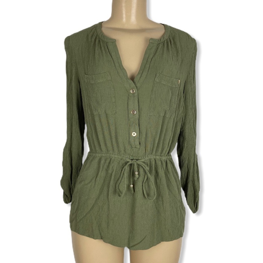 Guess army green roll tab sleeves tunic size M